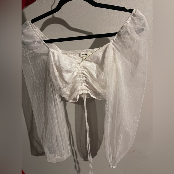 White off the shoulder sheer sleeved tie front top - Picture 3 of 3